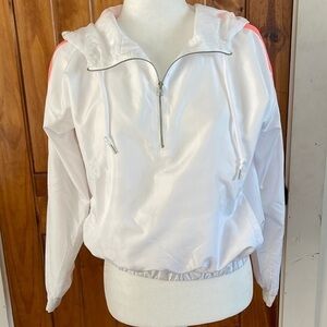 Forever 21 White Neon Orange Lightweight Windbreaker Zip pullover Hoodie XS